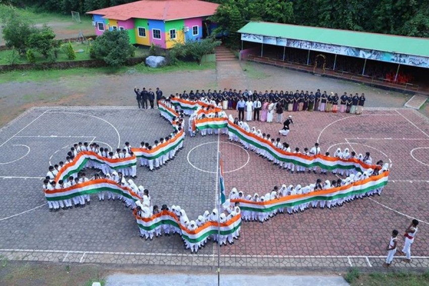 Spectacular show by our children They formed an outline of India by holding National Flag